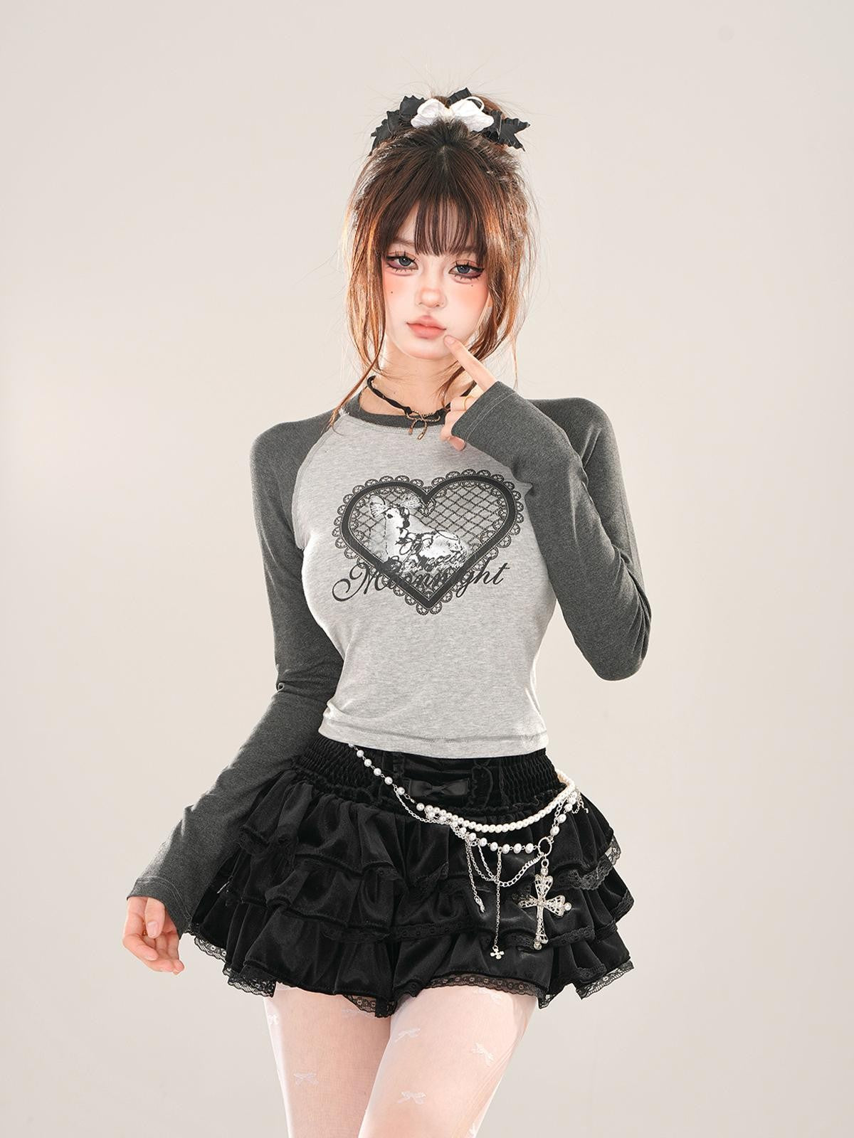 kelly kitty Animal Print Crew Neck Raglan Women&