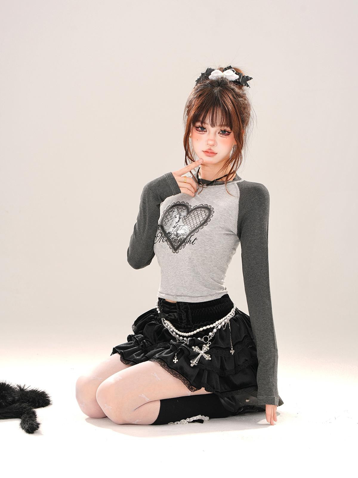 kelly kitty Animal Print Crew Neck Raglan Women&