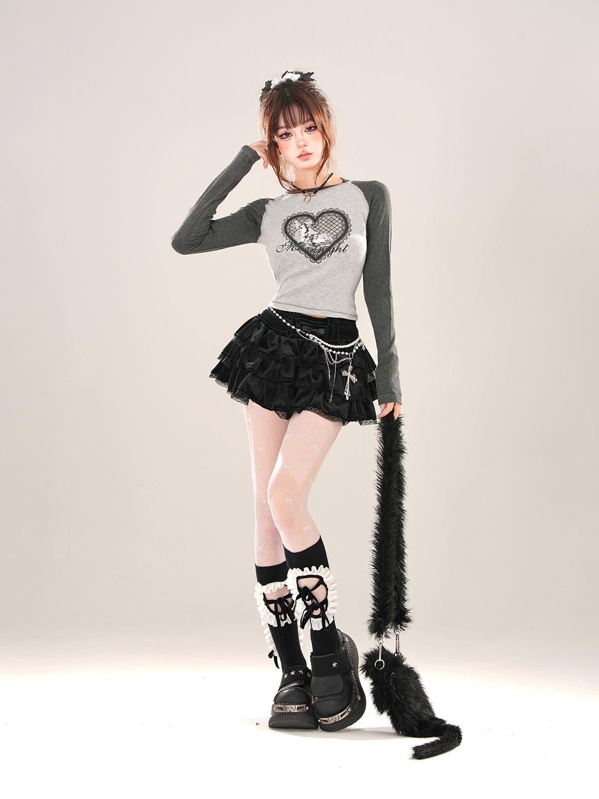 kelly kitty Animal Print Crew Neck Raglan Women&
