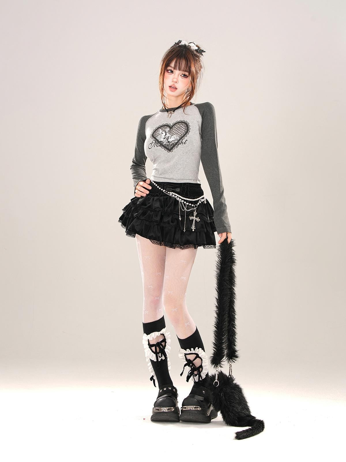 kelly kitty Animal Print Crew Neck Raglan Women&