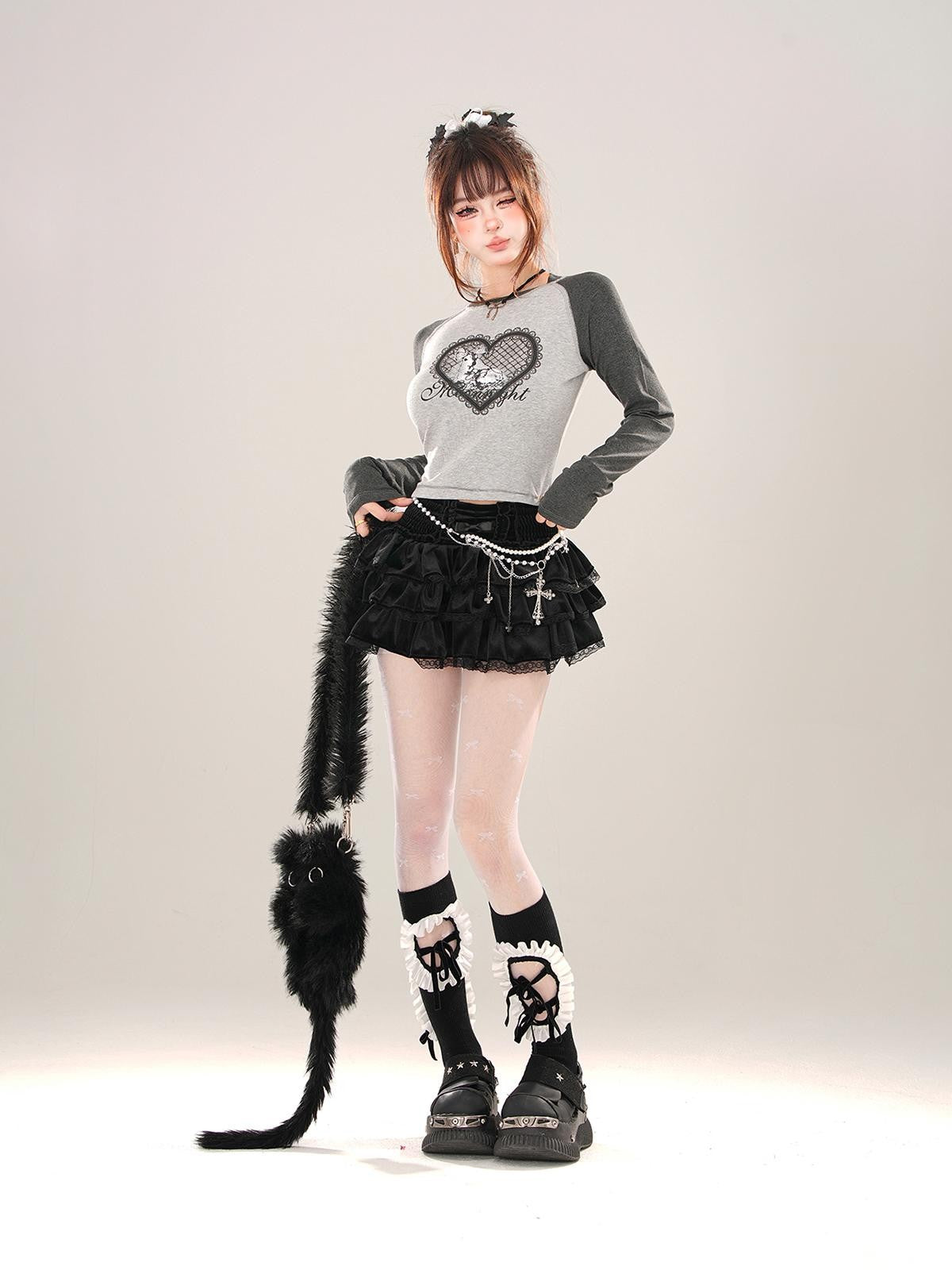 kelly kitty Animal Print Crew Neck Raglan Women&