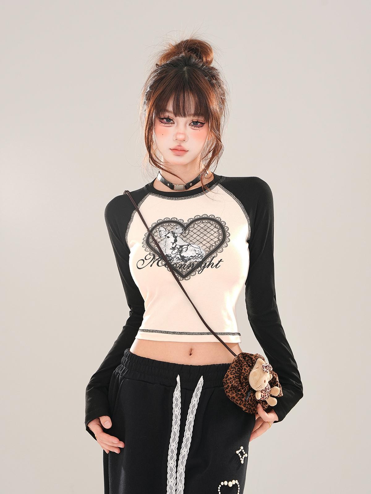 kelly kitty Animal Print Crew Neck Raglan Women&