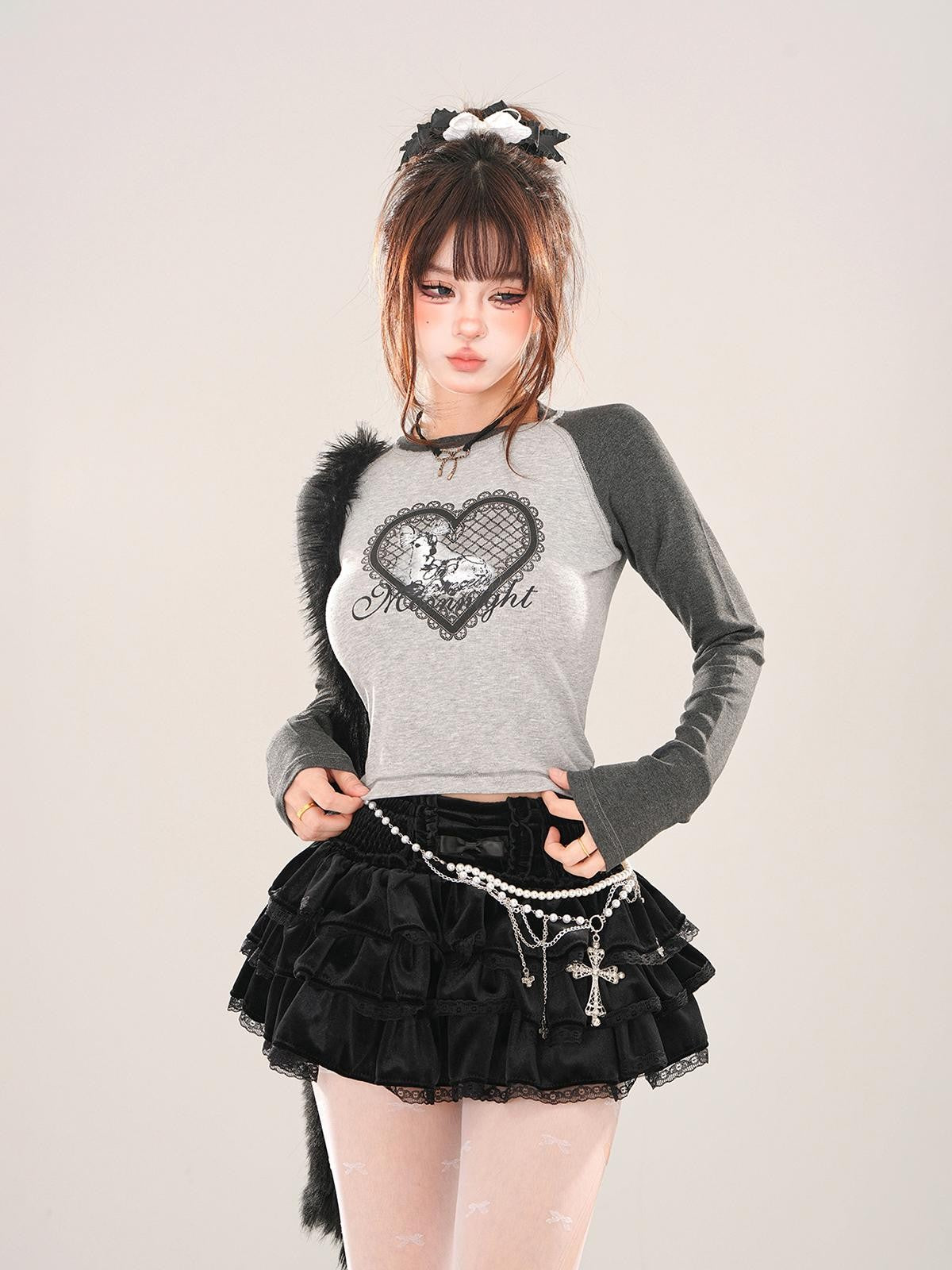 kelly kitty Animal Print Crew Neck Raglan Women&