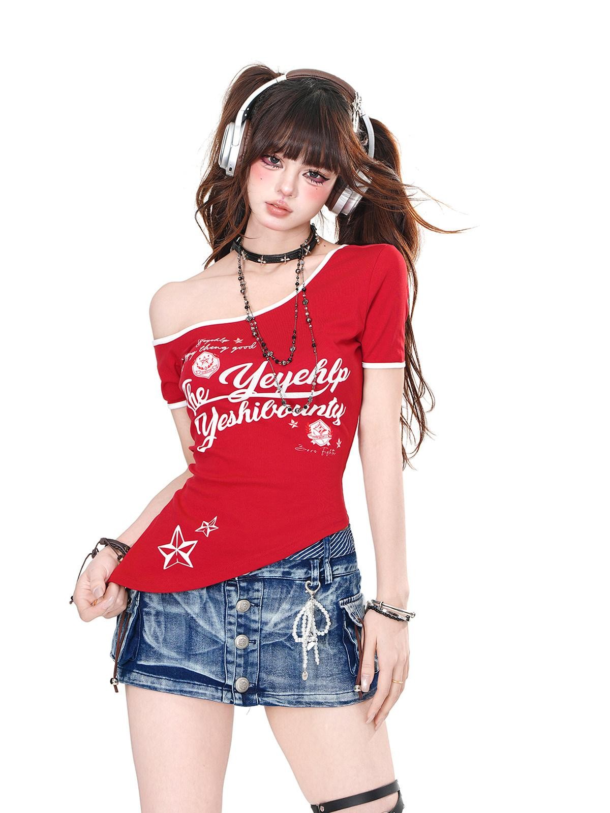 kelly kitty Asymmetrical Slanted Short Sleeve Slim Fit Women&