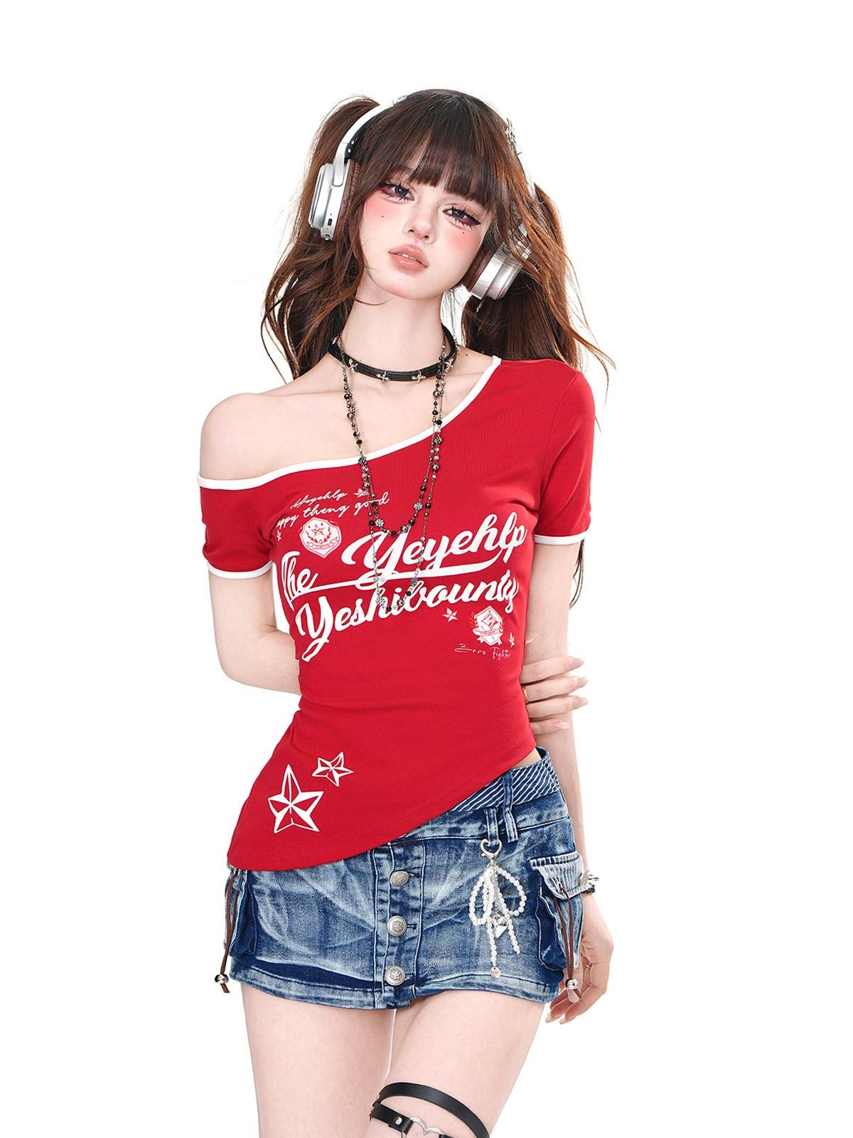 kelly kitty Asymmetrical Slanted Short Sleeve Slim Fit Women&