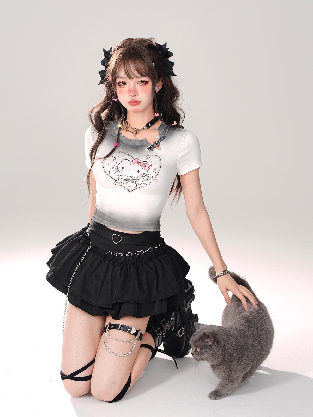 kelly kitty Black A Line Puffed Tiered Slim Women&
