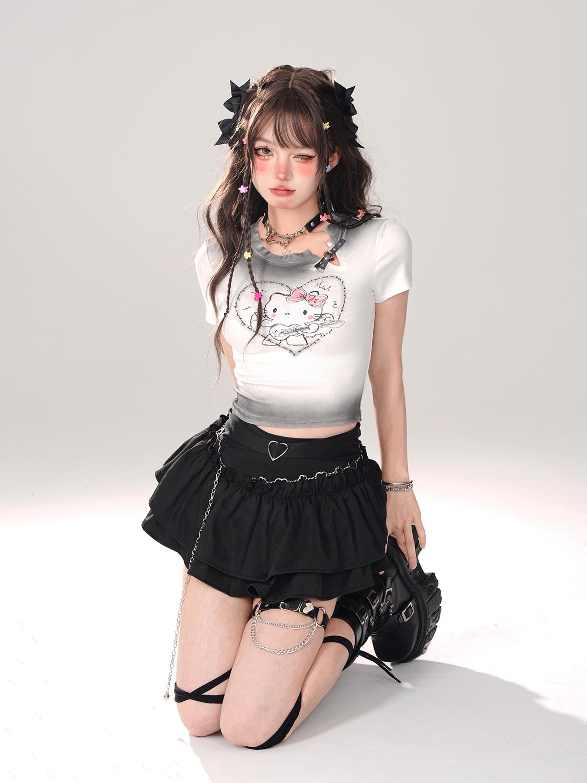 kelly kitty Black A Line Puffed Tiered Slim Women&