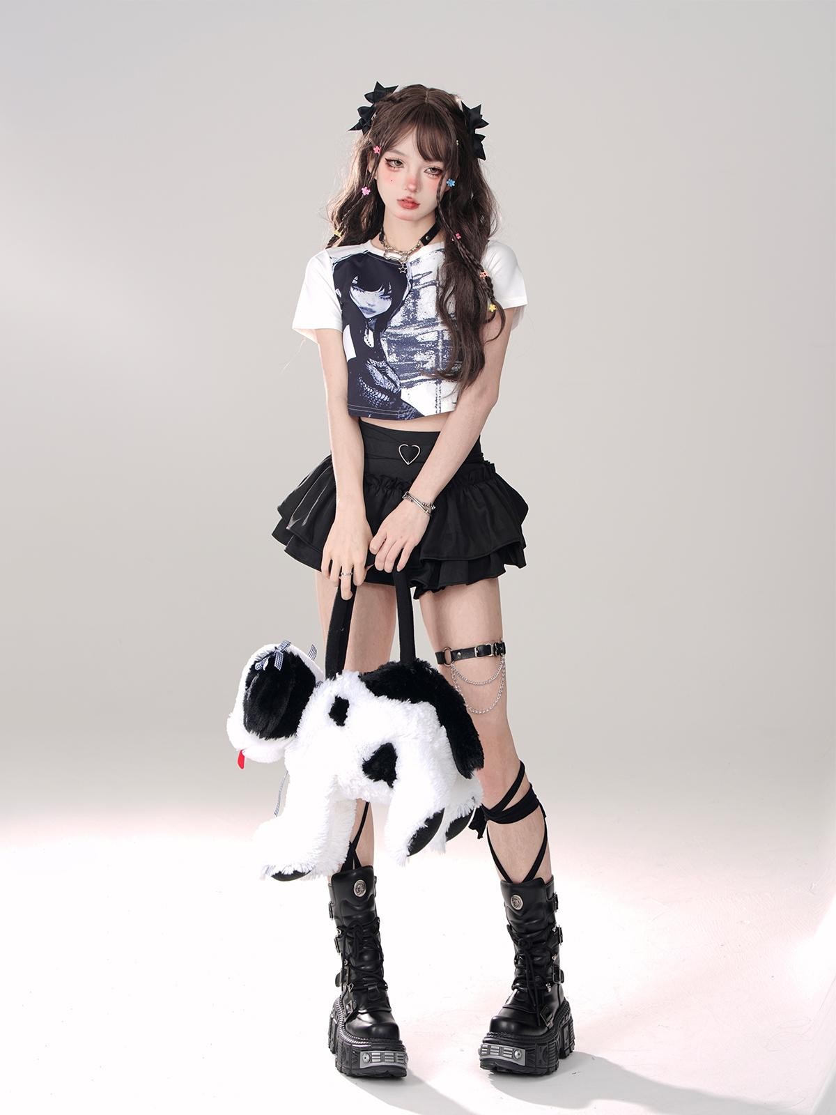 kelly kitty Black A Line Puffed Tiered Slim Women&
