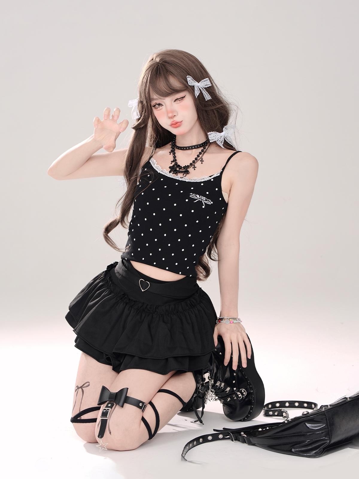 kelly kitty Black A Line Puffed Tiered Slim Women&
