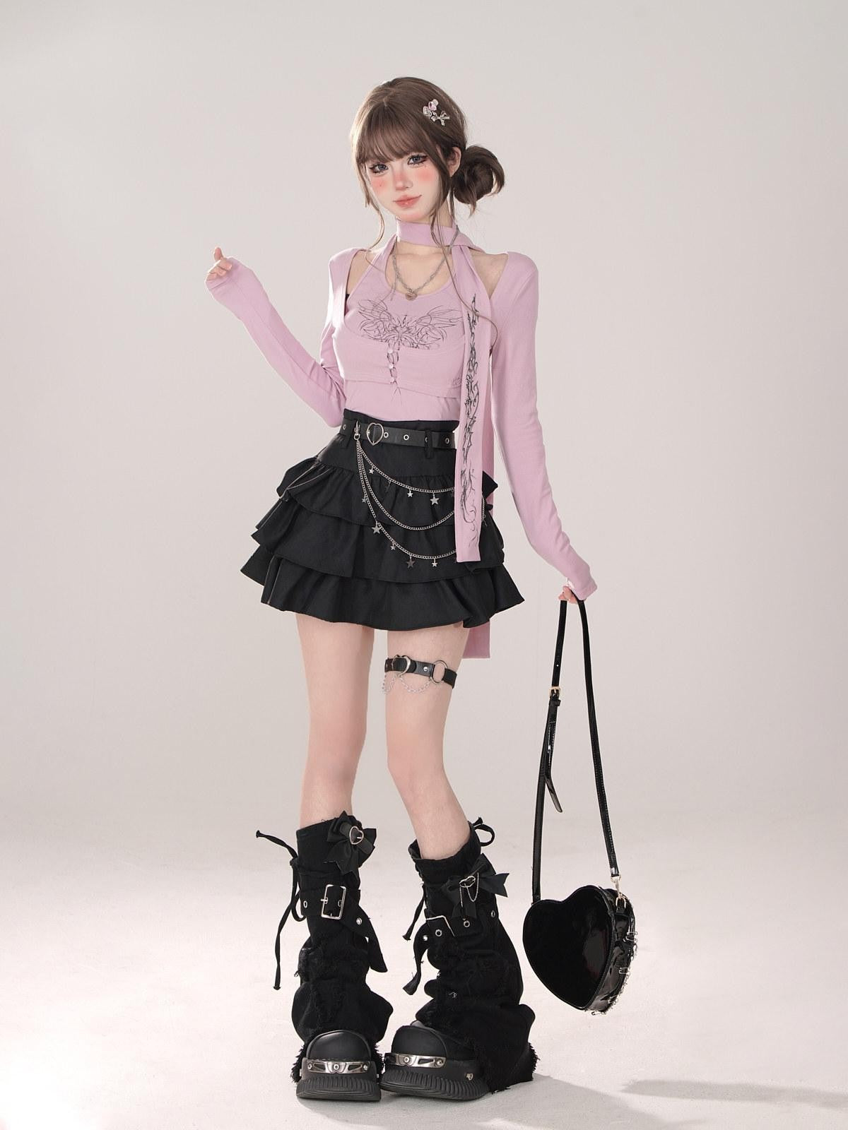 kelly kitty Black Puffy Cake A Line High Waist Mini Women&