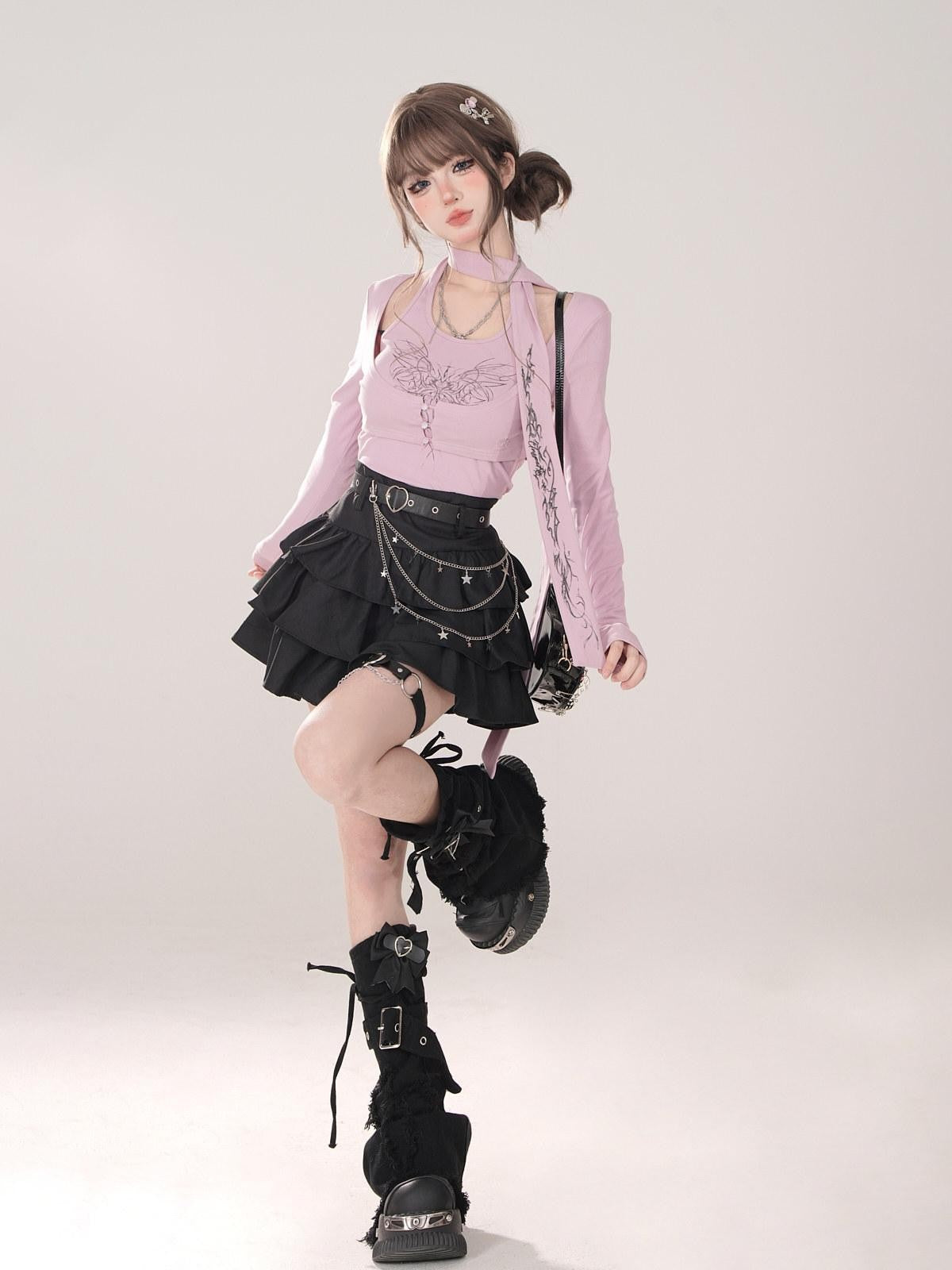 kelly kitty Black Puffy Cake A Line High Waist Mini Women&