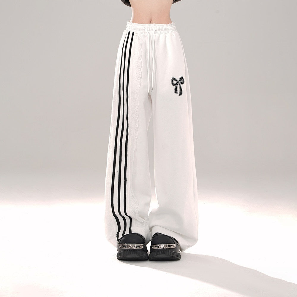 kelly_kitty_Black_Sporty_Ballet_Lace_Striped_Straight_Relaxed_Women&