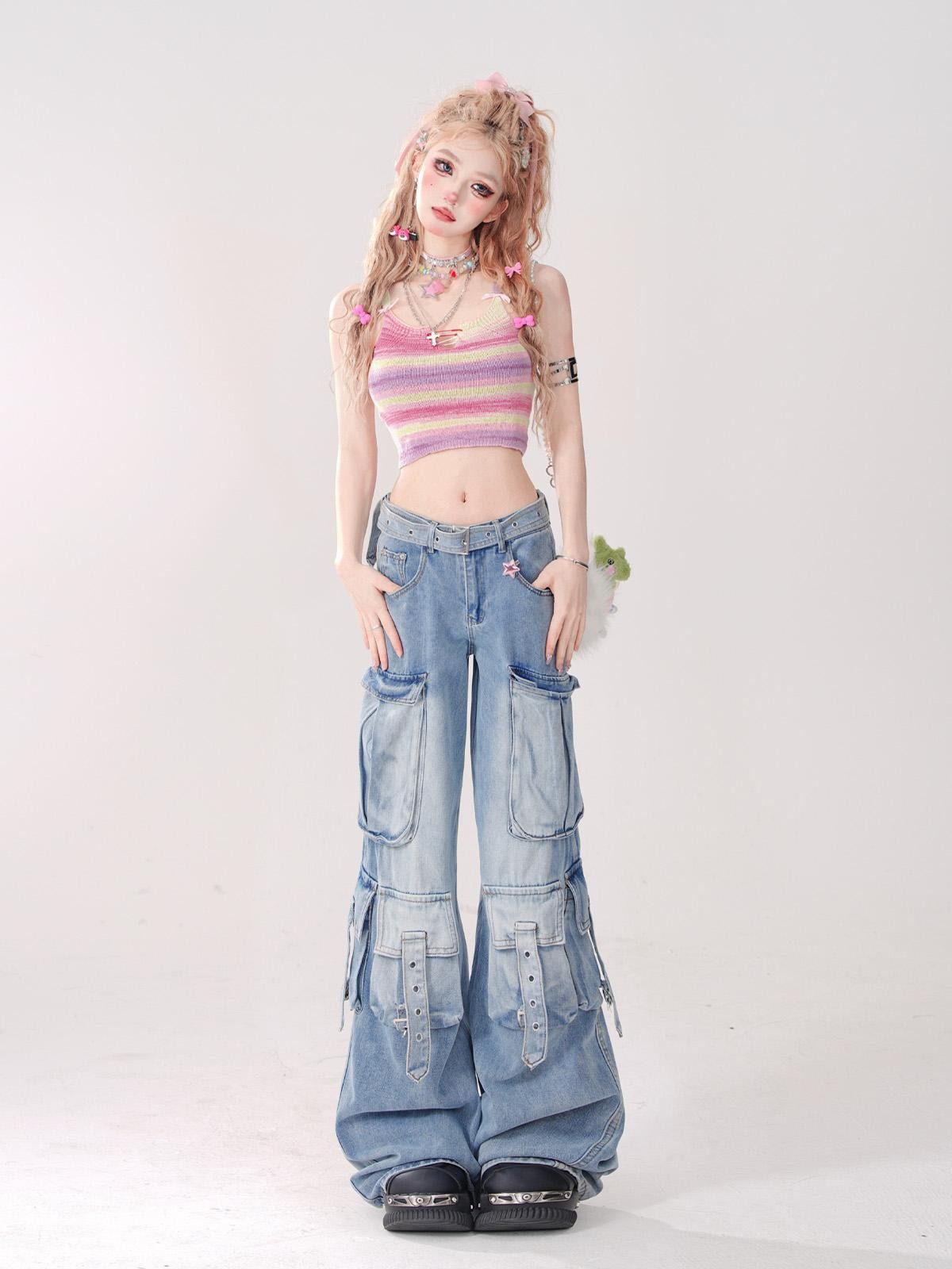 kelly kitty Colorful Knit Sweet Slim Fit Cropped Women&