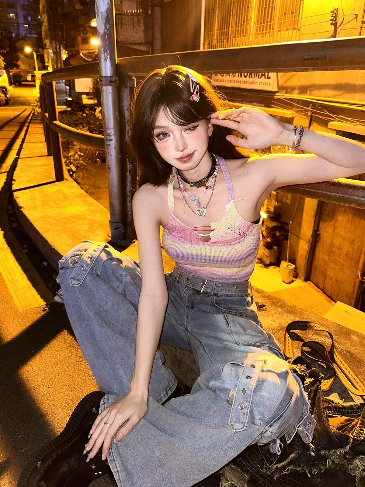 kelly kitty Colorful Knit Sweet Slim Fit Cropped Women&