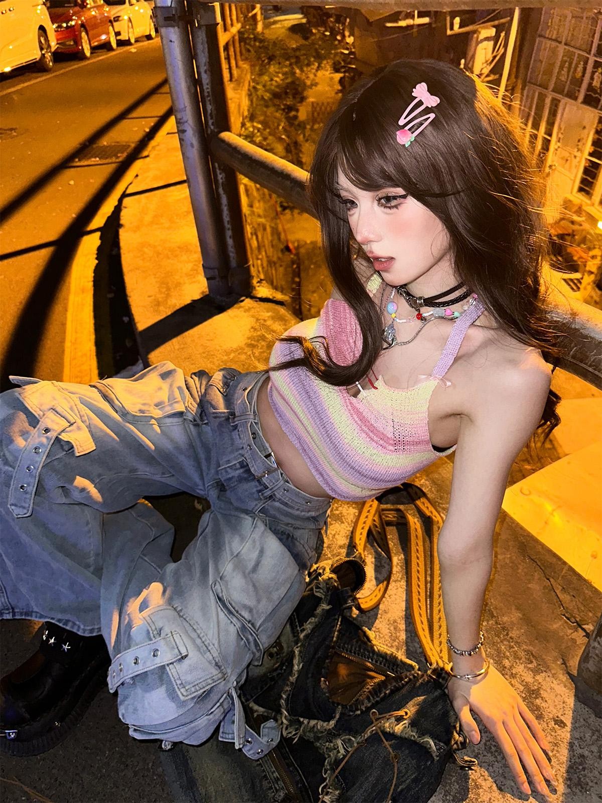 kelly kitty Colorful Knit Sweet Slim Fit Cropped Women&