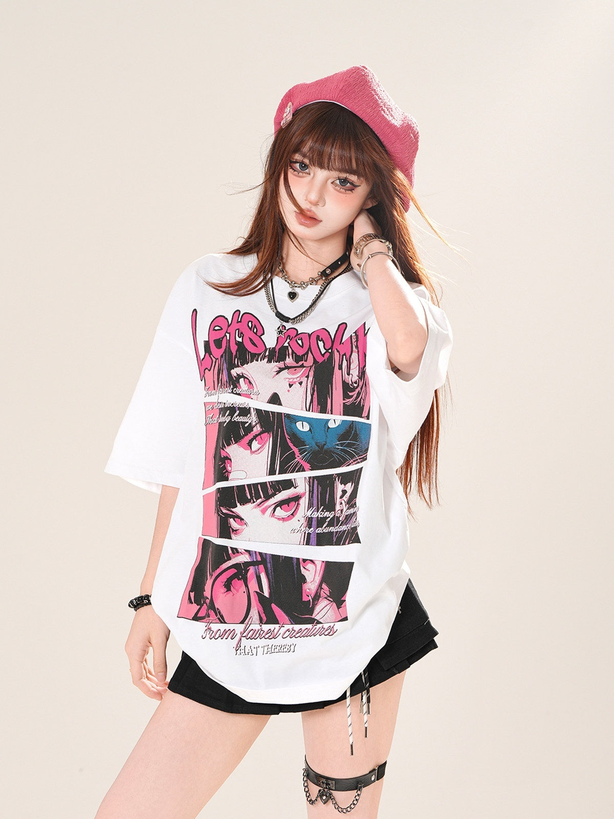 kelly_kitty_Colorful_Painted_Art_Set_In_Shoulder_Short_Sleeve_Women&