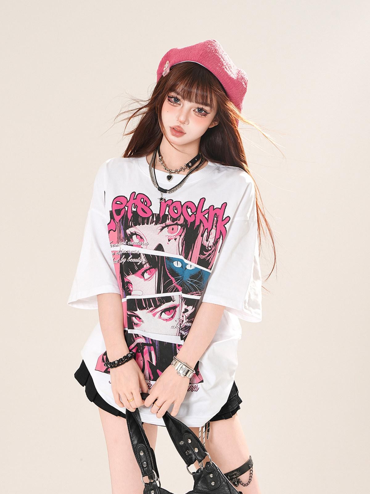kelly kitty Colorful Painted Art Set In Shoulder Short Sleeve Women&