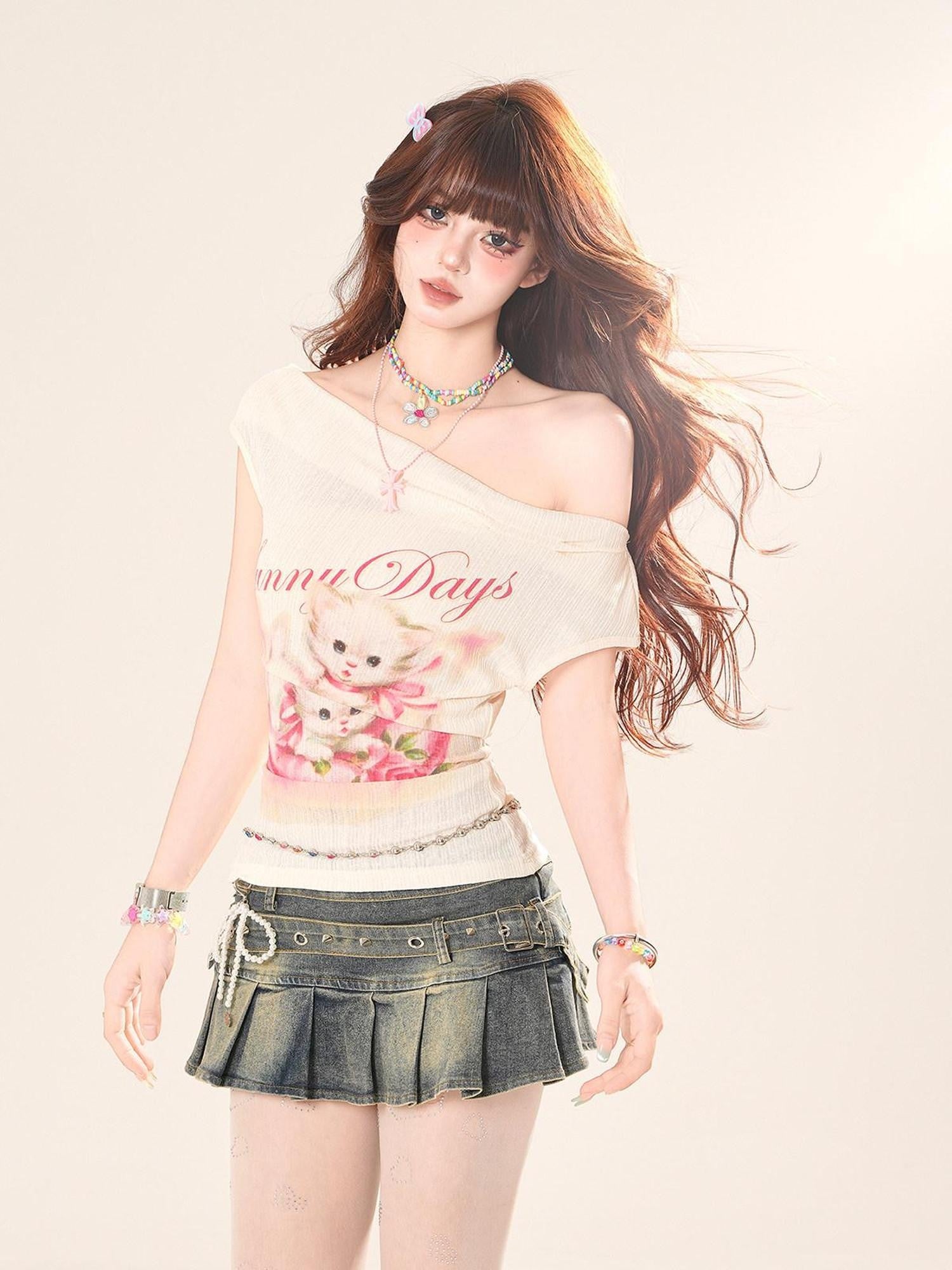 kelly kitty Cropped Short Sleeve Waist Shaping Sweet Sexy Women&