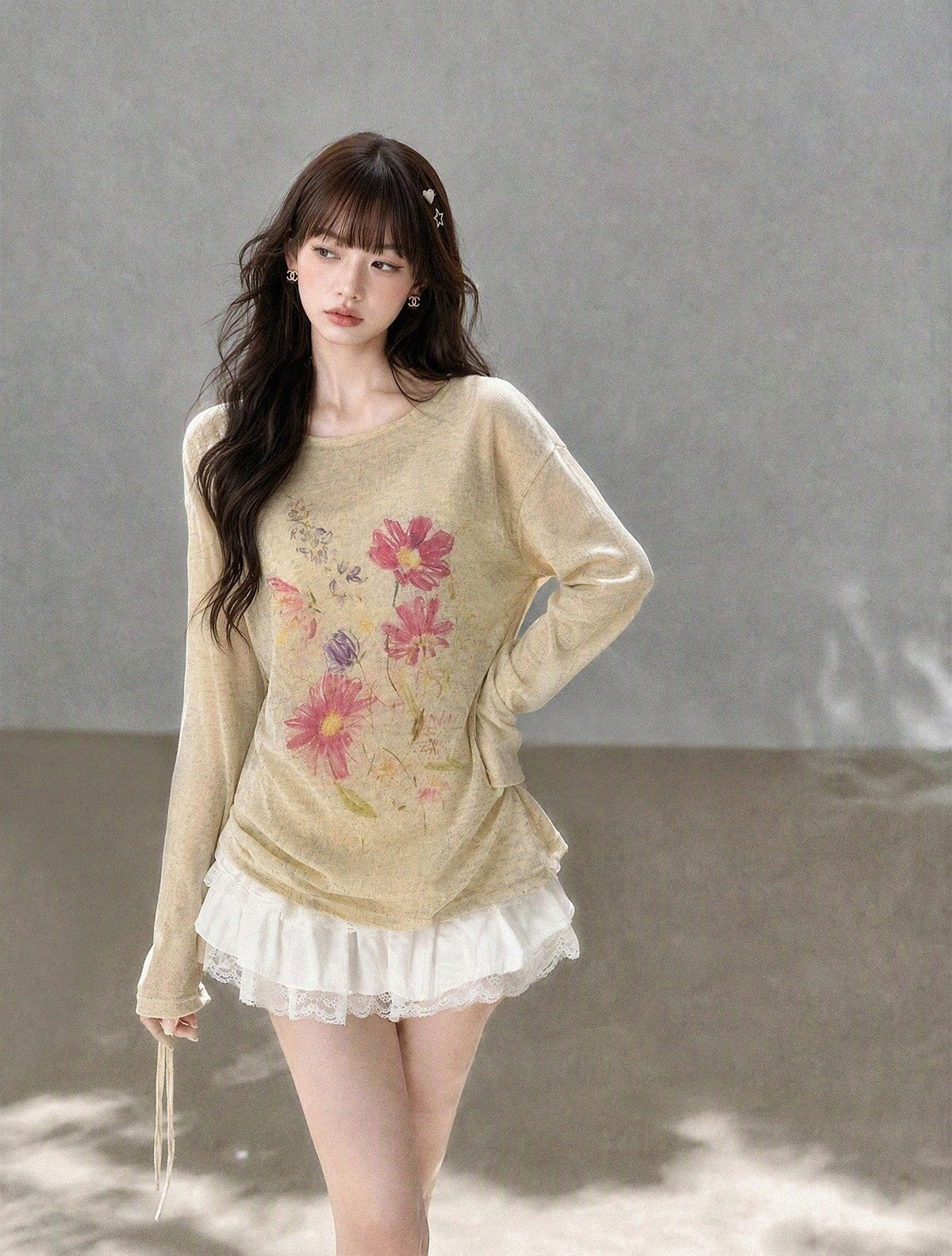 kelly_kitty_Korean_Drawstring_Lightweight_Round_Neck_Women&