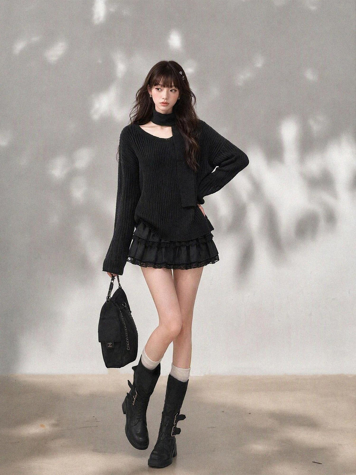 kelly kitty Korean Relaxed V-neck Knit Loose Women&