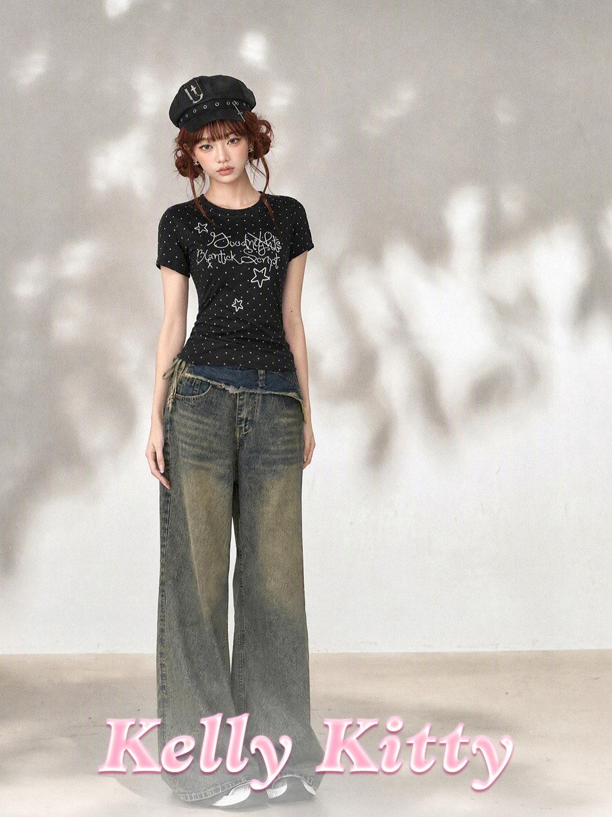 kelly kitty Polka Dot Embroidered Korean Women&