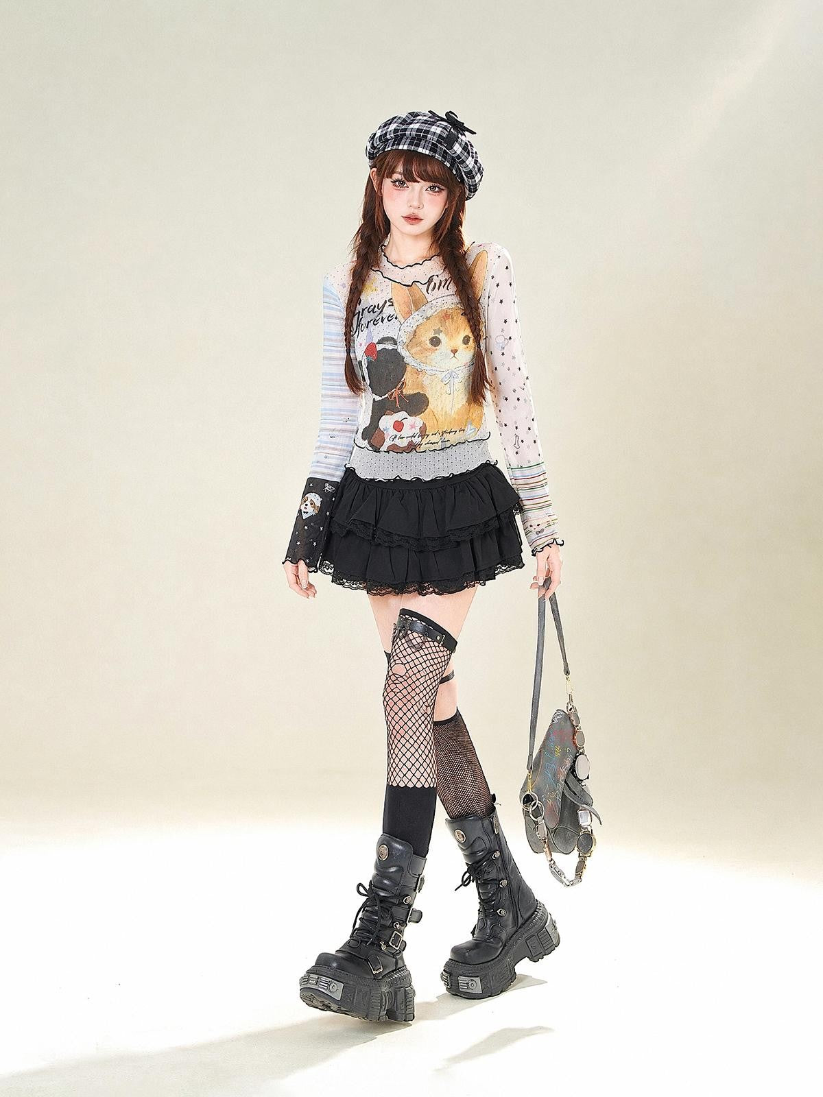 kelly kitty Sheer Mesh Polka Dot Cropped Slimming Women&