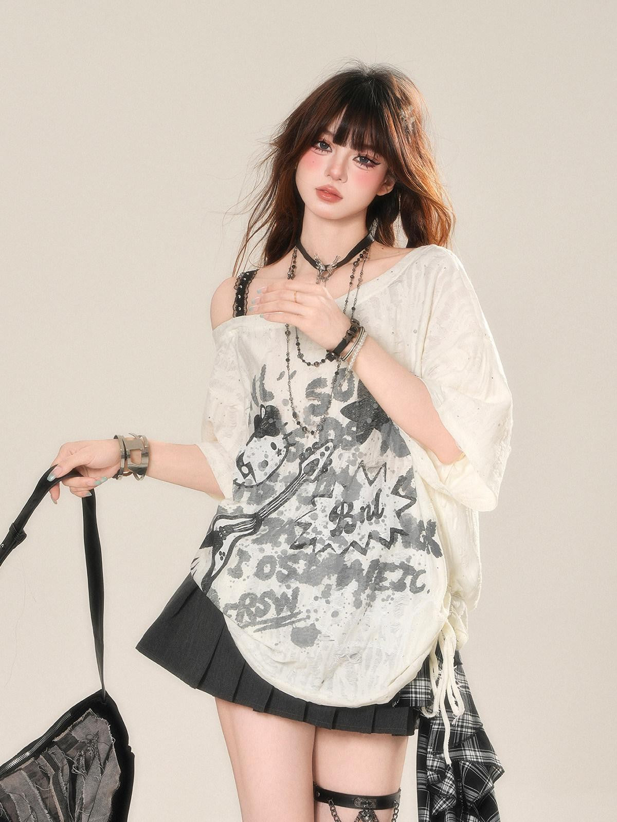 kelly kitty Street Graffiti One Shoulder Women&
