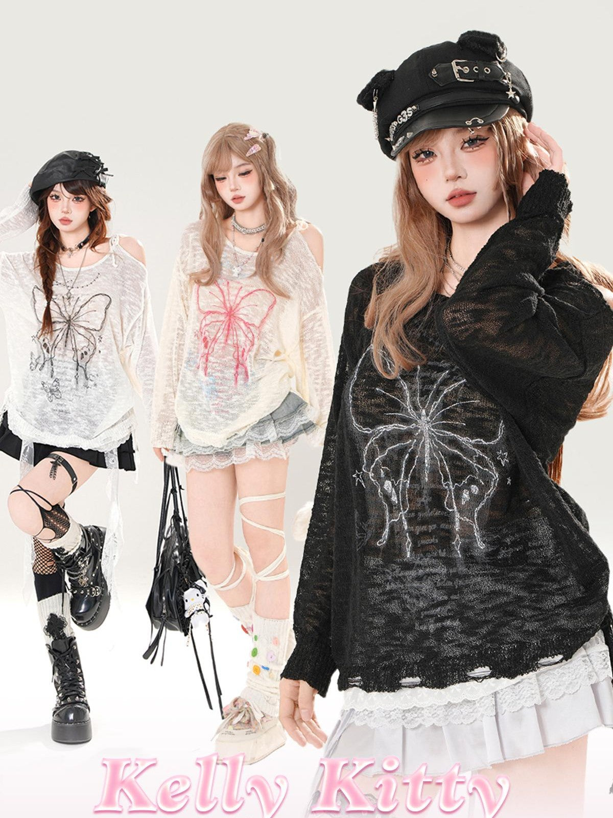 kelly kitty Sweet Tassel Openwork Knit Animal Print Women&