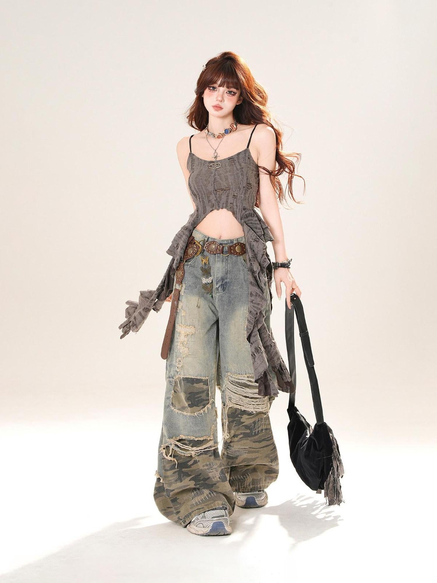 kelly kitty Sydney Street Distressed Camouflage Ripped Women&