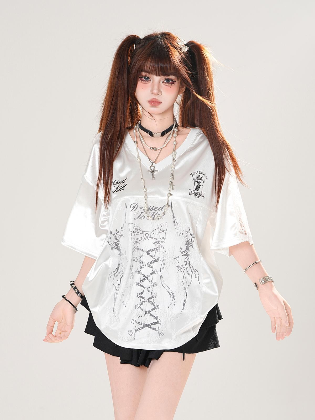 kelly kitty Urban Commuter Creative Print V-neck Women&