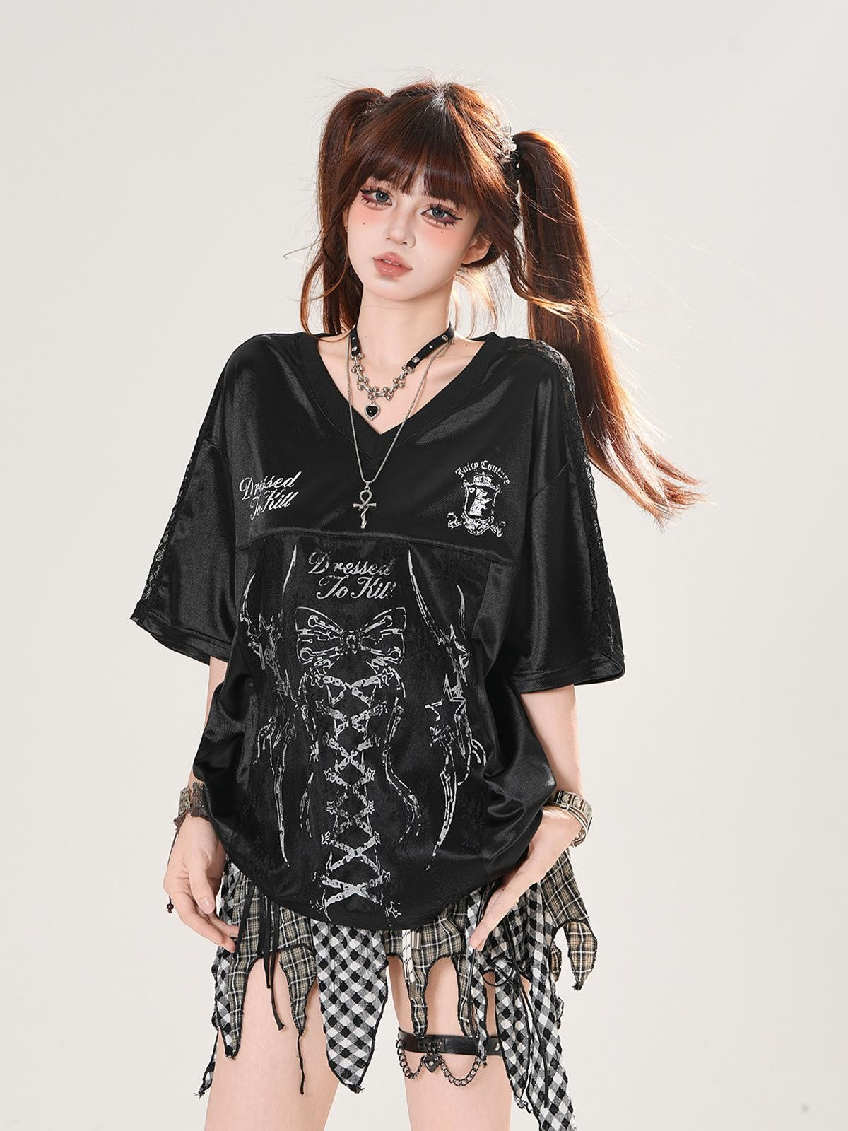 kelly kitty Urban Commuter Creative Print V-neck Women&