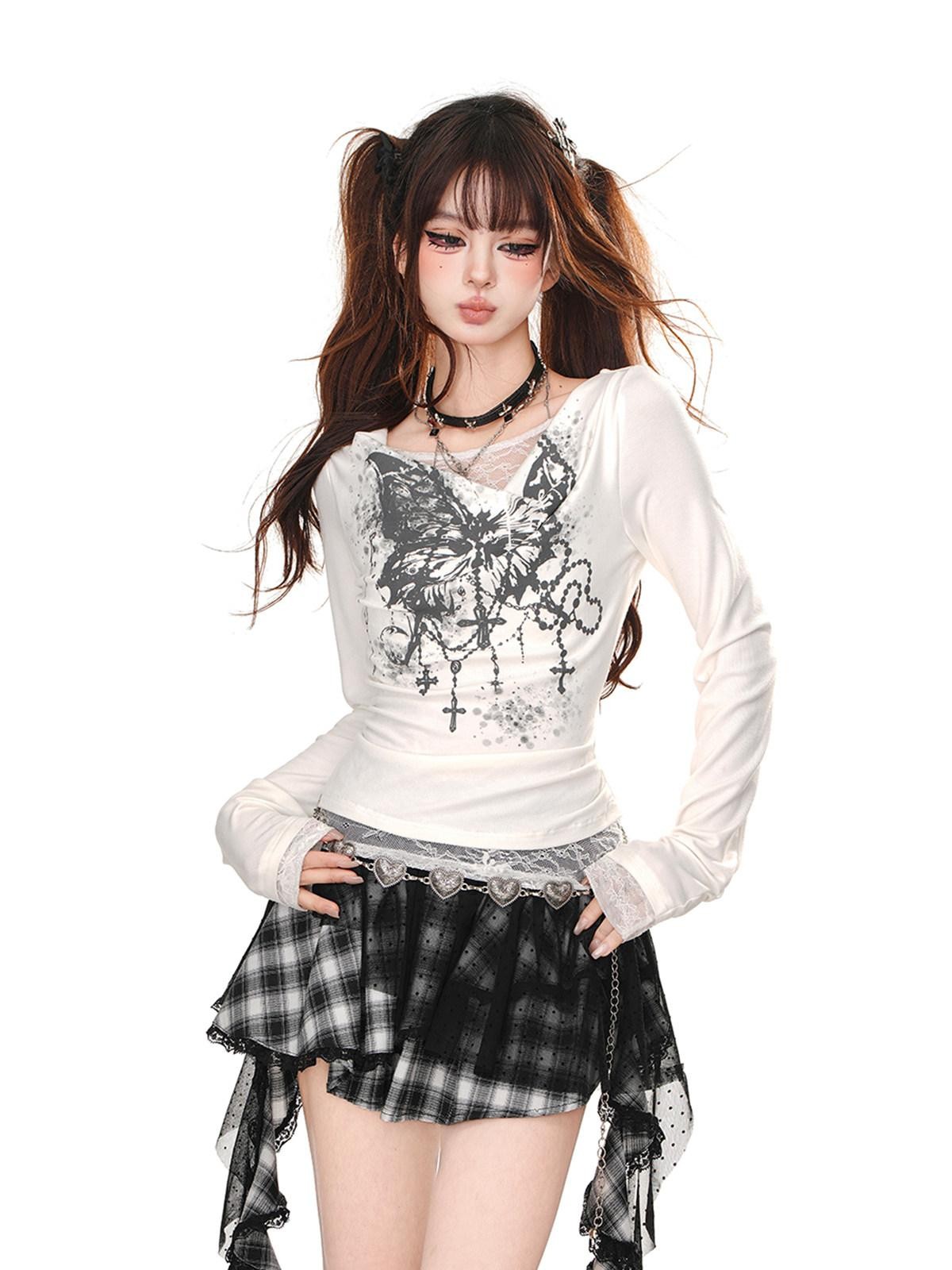 kelly kitty V-neck Lace Panel Slimming Layering Women&