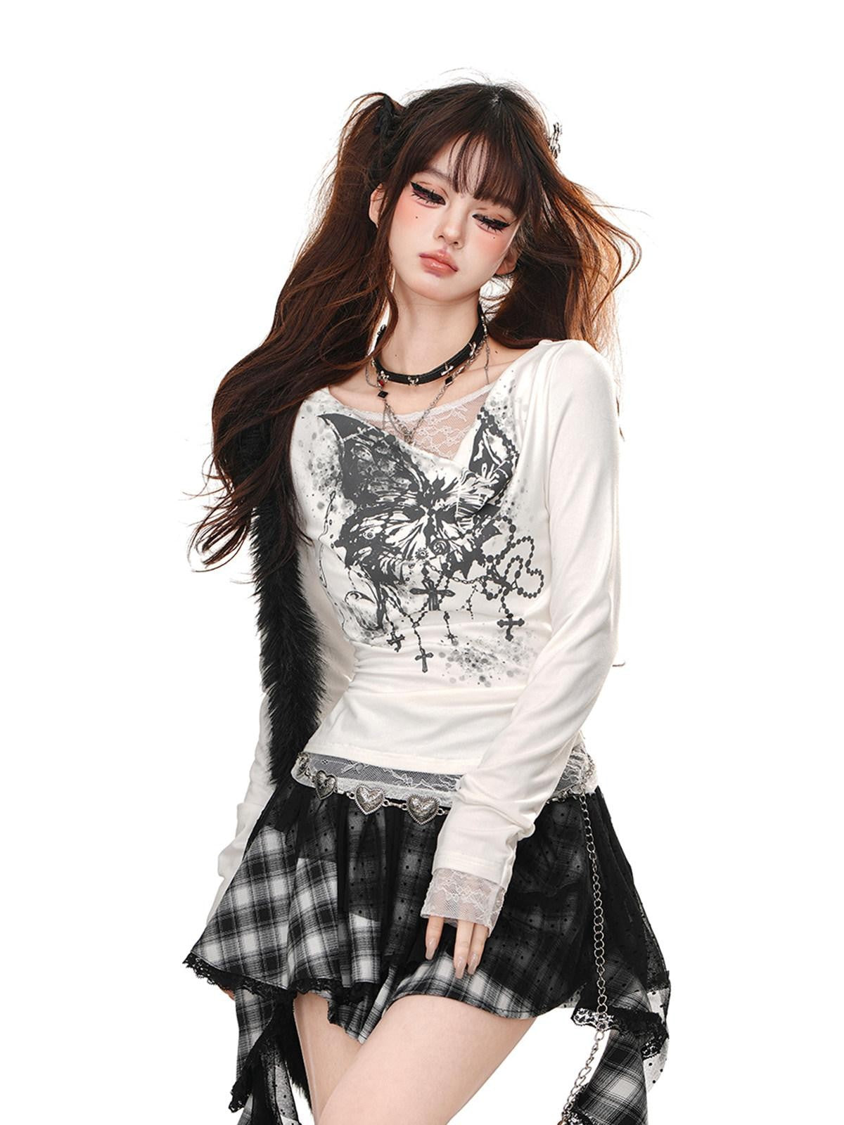 kelly kitty V-neck Lace Panel Slimming Layering Women&