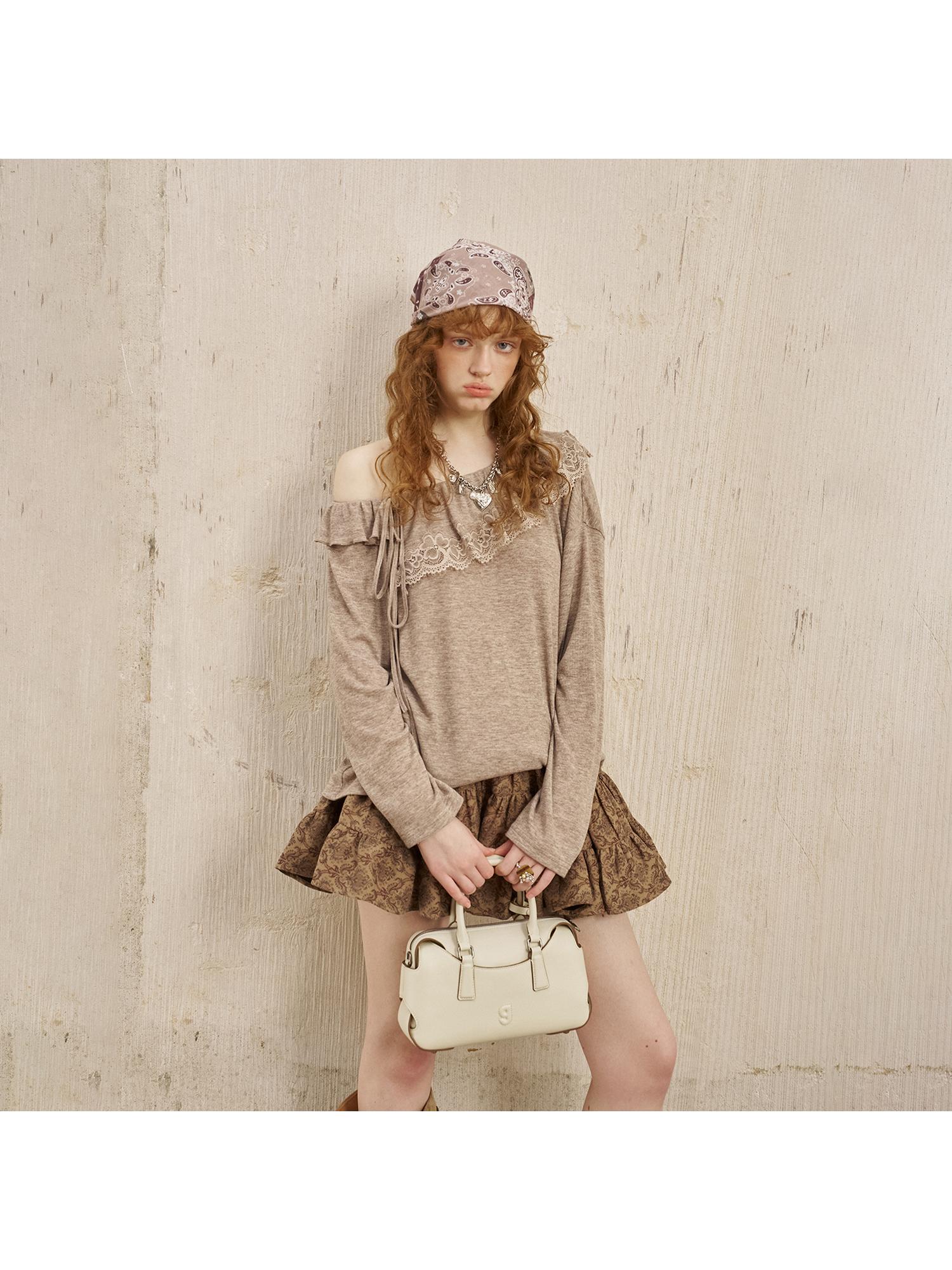 DIDDI MODA Lace Paneled Ruffle Knit Top