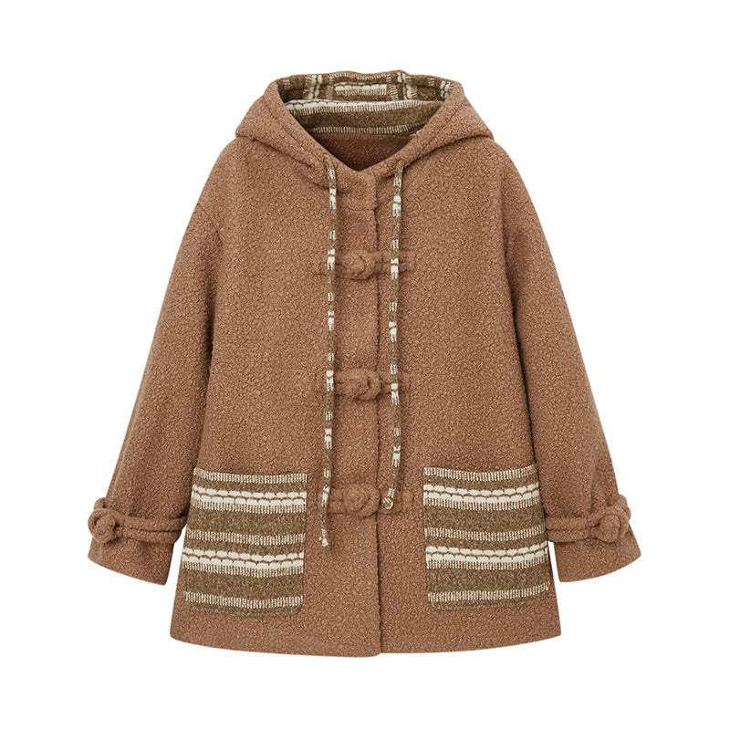 DIDDI MODA Vintage Loop Hooded Wool Coat