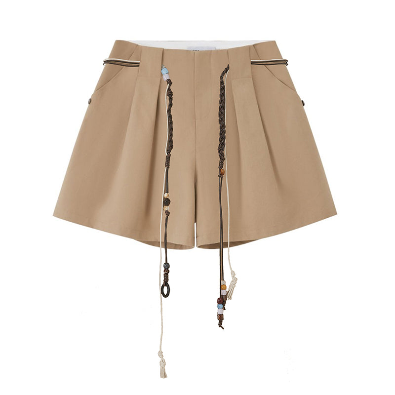 DIDDI MODA Casual Pleated Wide Leg Mid Shorts