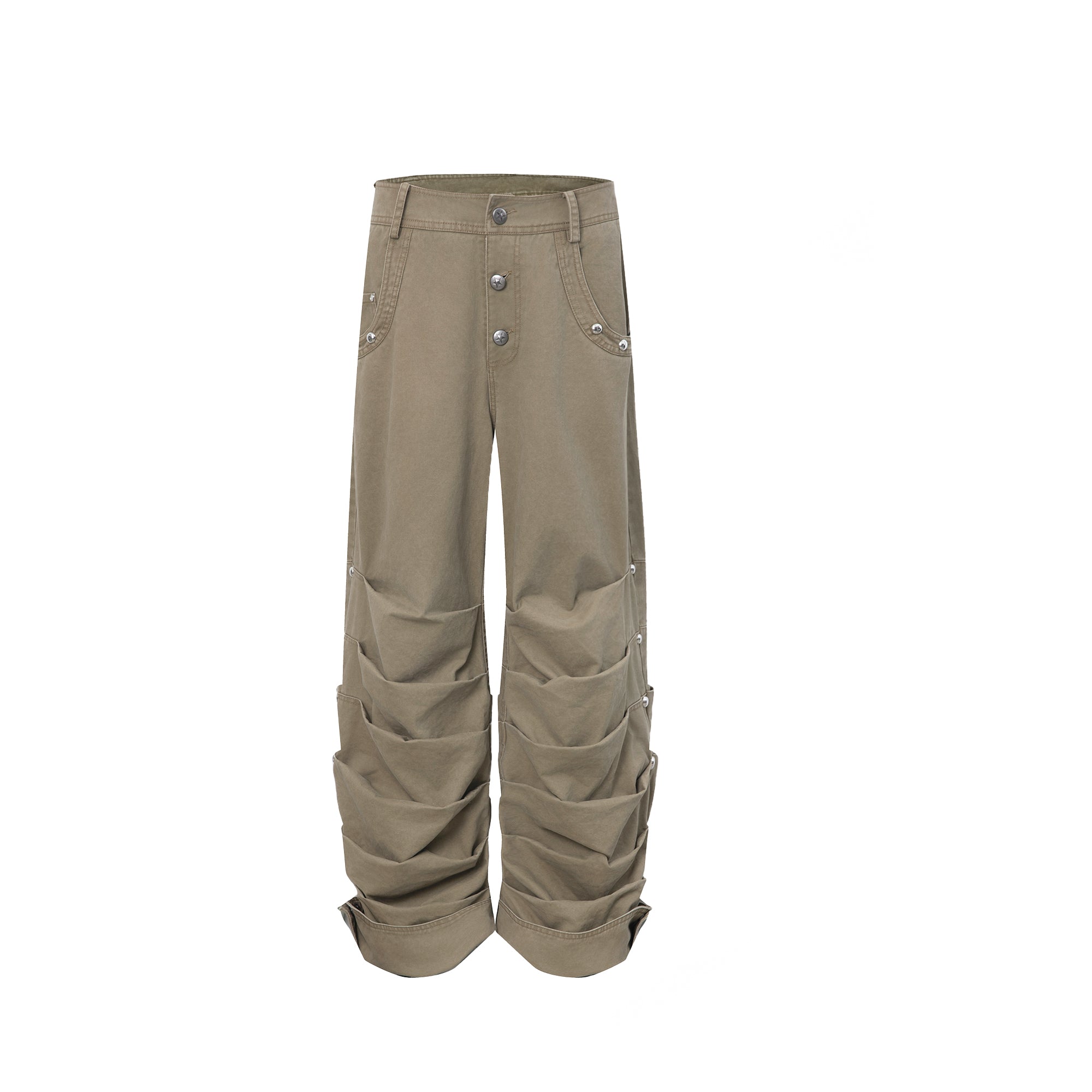 Doublepunch Low Mid Rise Loose Stacked Washed Cotton Pants