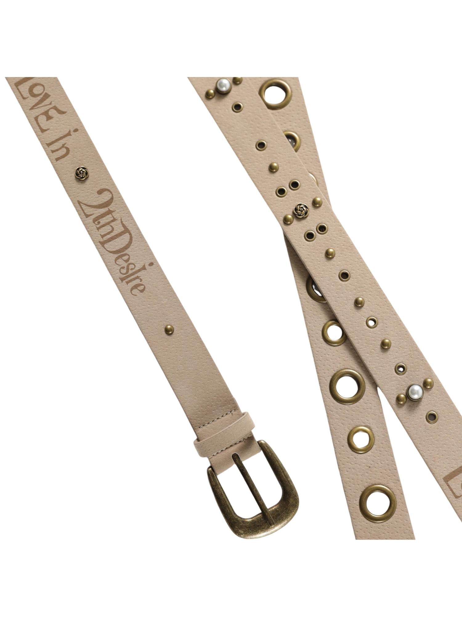2th Desire Punk Colorblock Letter Print Suede Belt With Studs Hardware