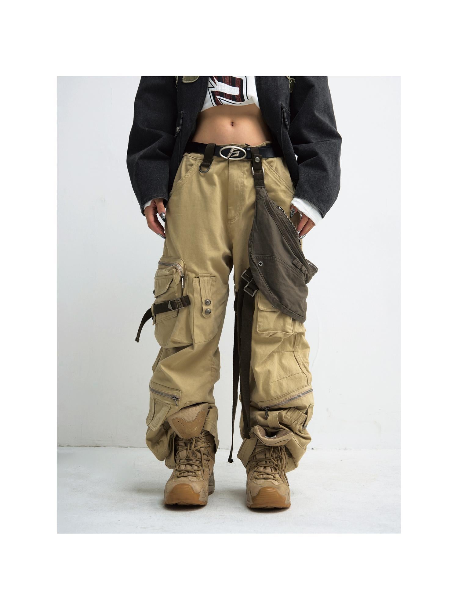 Peoplesense Detachable Utility Cargo Pants Loose Fit Cotton Khaki AW24