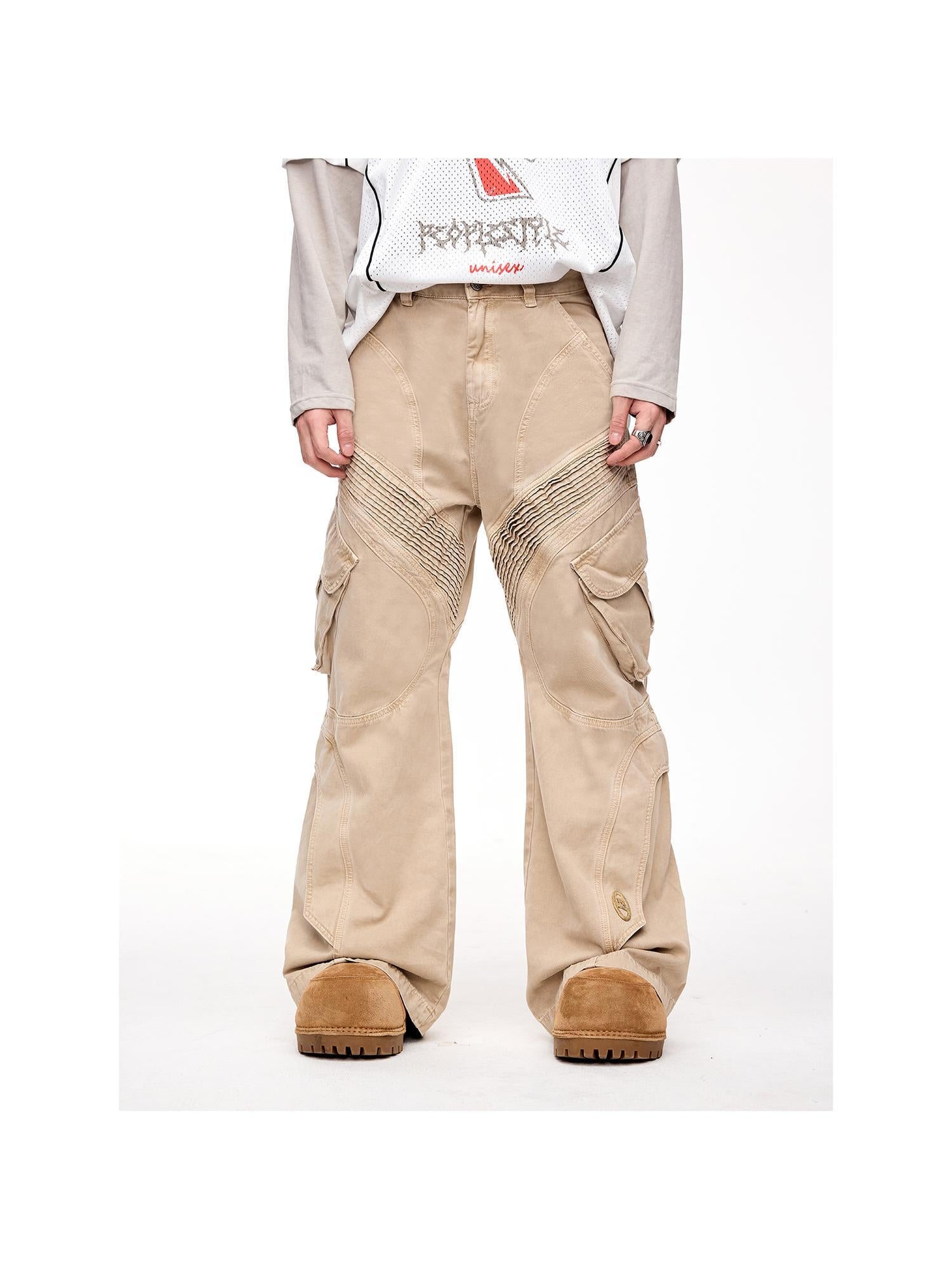 Peoplesense Structured Pleated Wide Leg Cargo Pants Vintage Wash