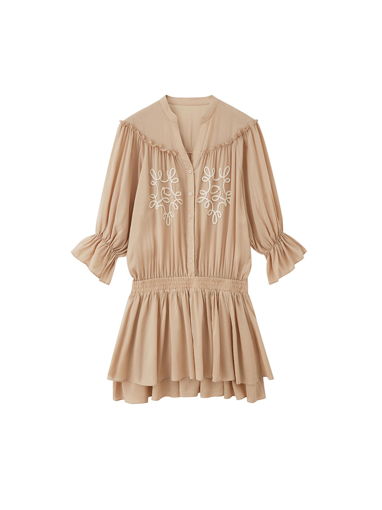 DIDDI MODA Floral Embroidered Lace Trim A Line Dress