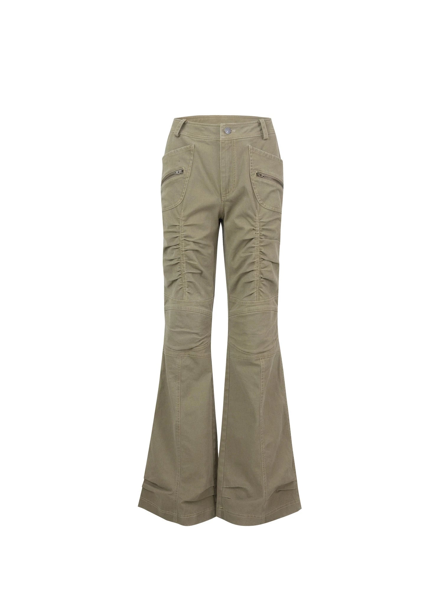 Vintage Washed Work Pants Flared Fit Mid Waist Four Seasons