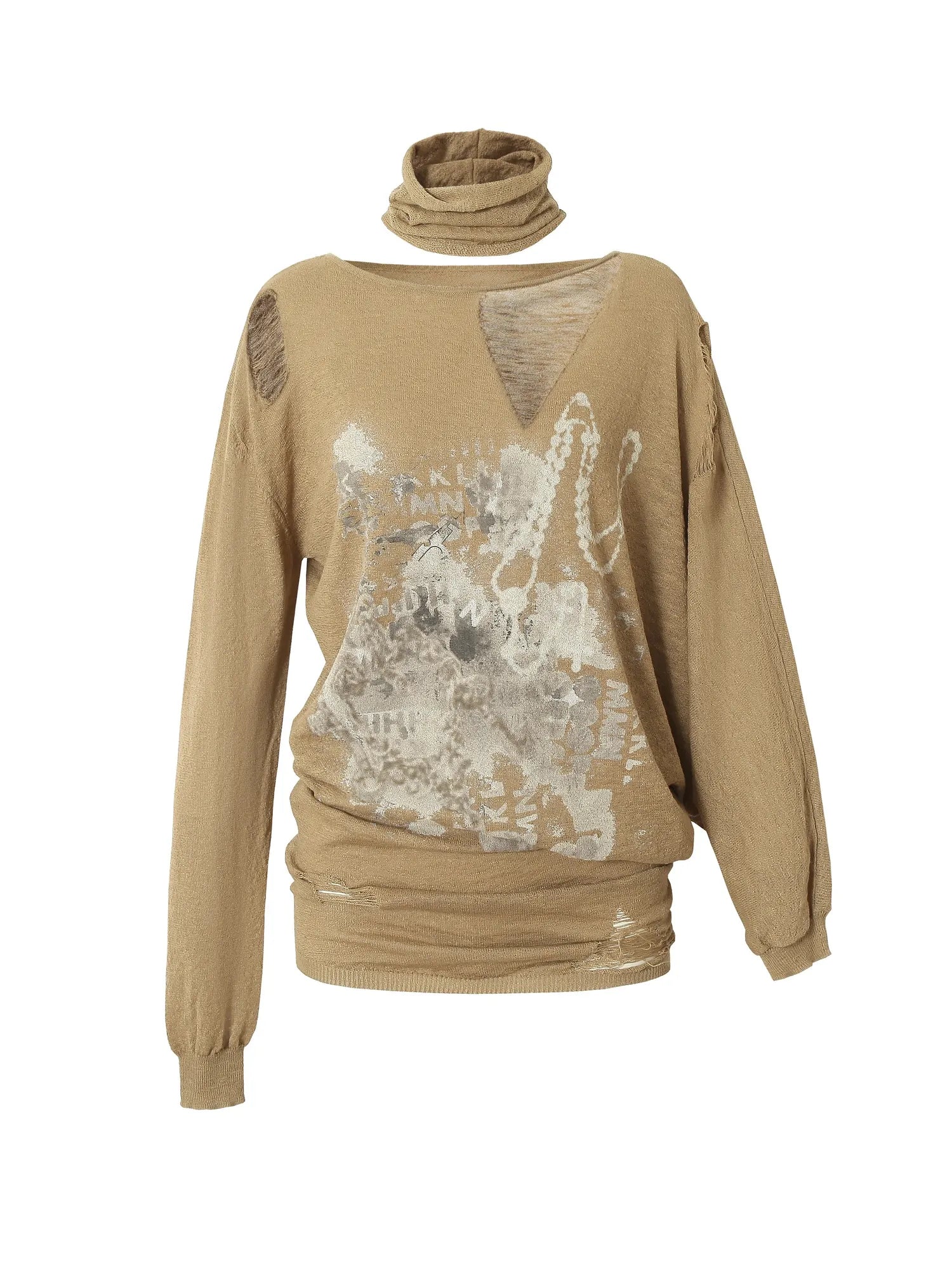 Punk Grunge Royal Print Off-Shoulder Knit Top