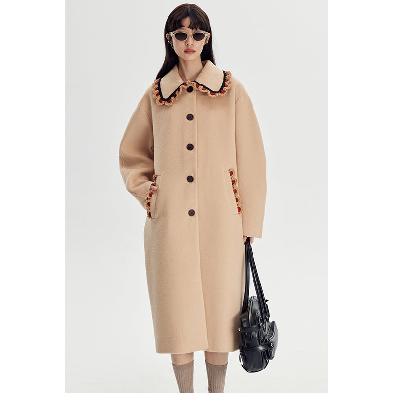 DIDDI MODA Vintage Crochet Lace Peacoat With Horn Buttons