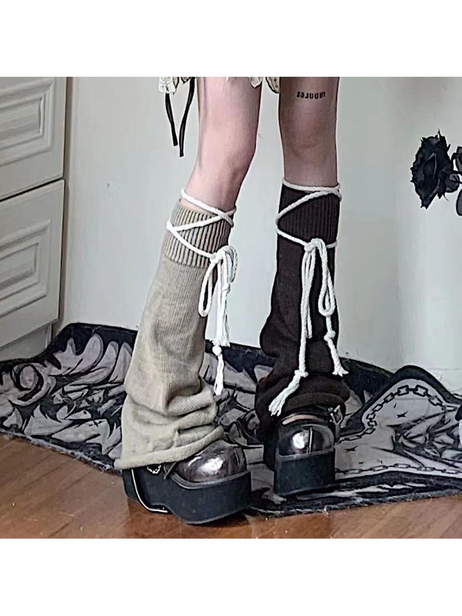 WSW WUSHENWU Brown Belt Leg Warmers Y2K Knit Sexy Fashion Unisex Subculture
