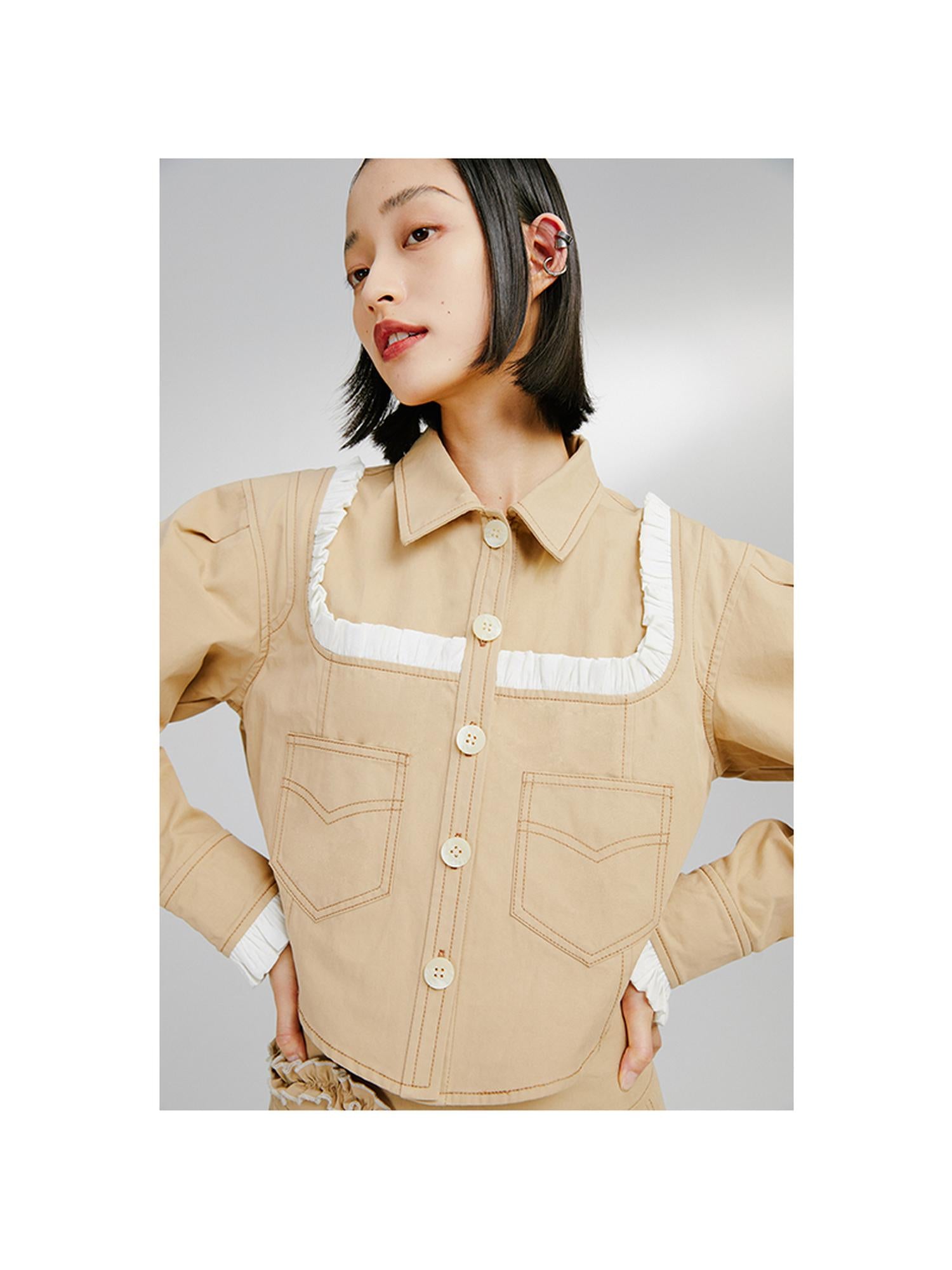 DIDDI MODA Sweet Ruffled Crop Jacket Denim Skirt Set