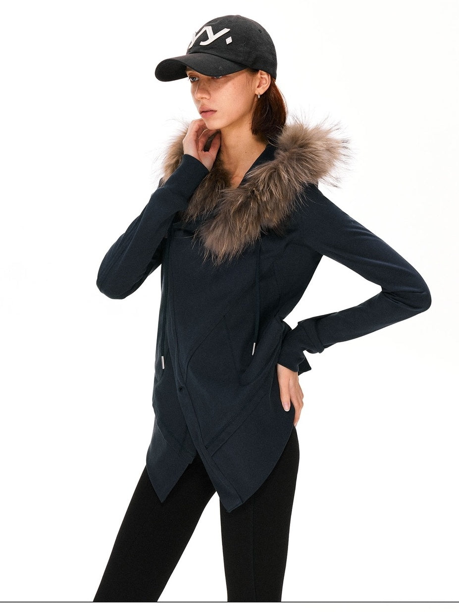 kvkv 100 Percent Cotton Vintage Standard Fit Detachable Hood Women Navy Hoodies