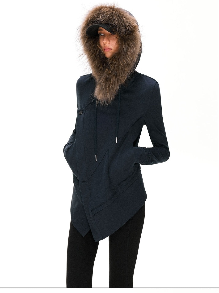 kvkv 100 Percent Cotton Vintage Standard Fit Detachable Hood Women Navy Hoodies