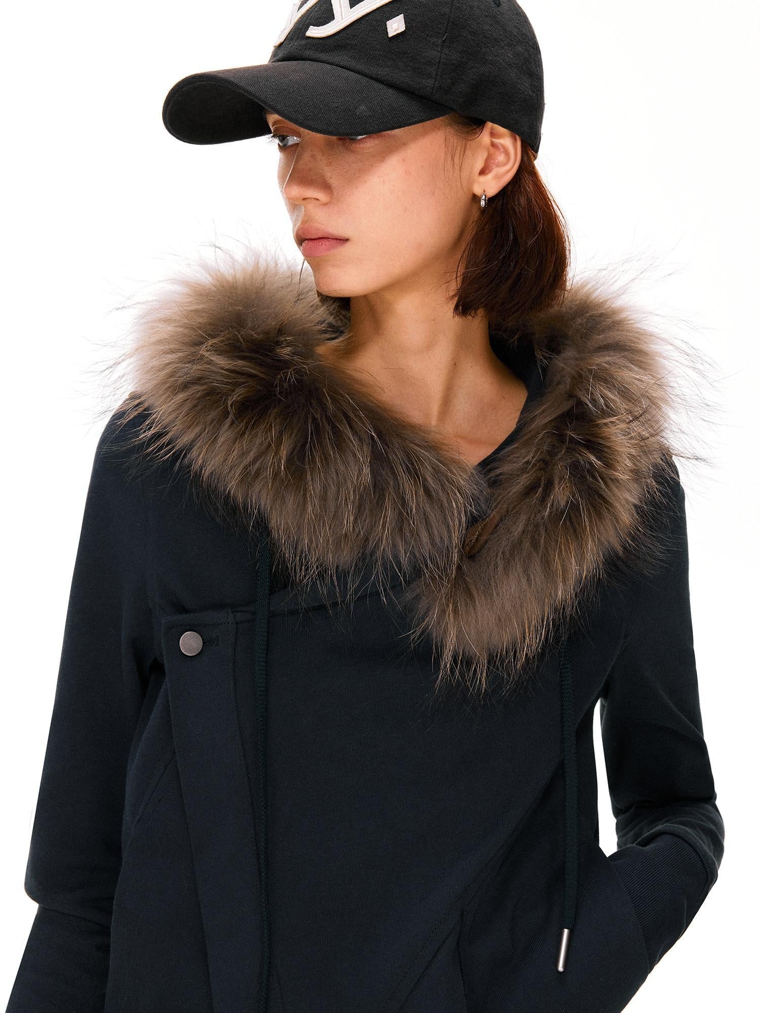 kvkv 100 Percent Cotton Vintage Standard Fit Detachable Hood Women Navy Hoodies