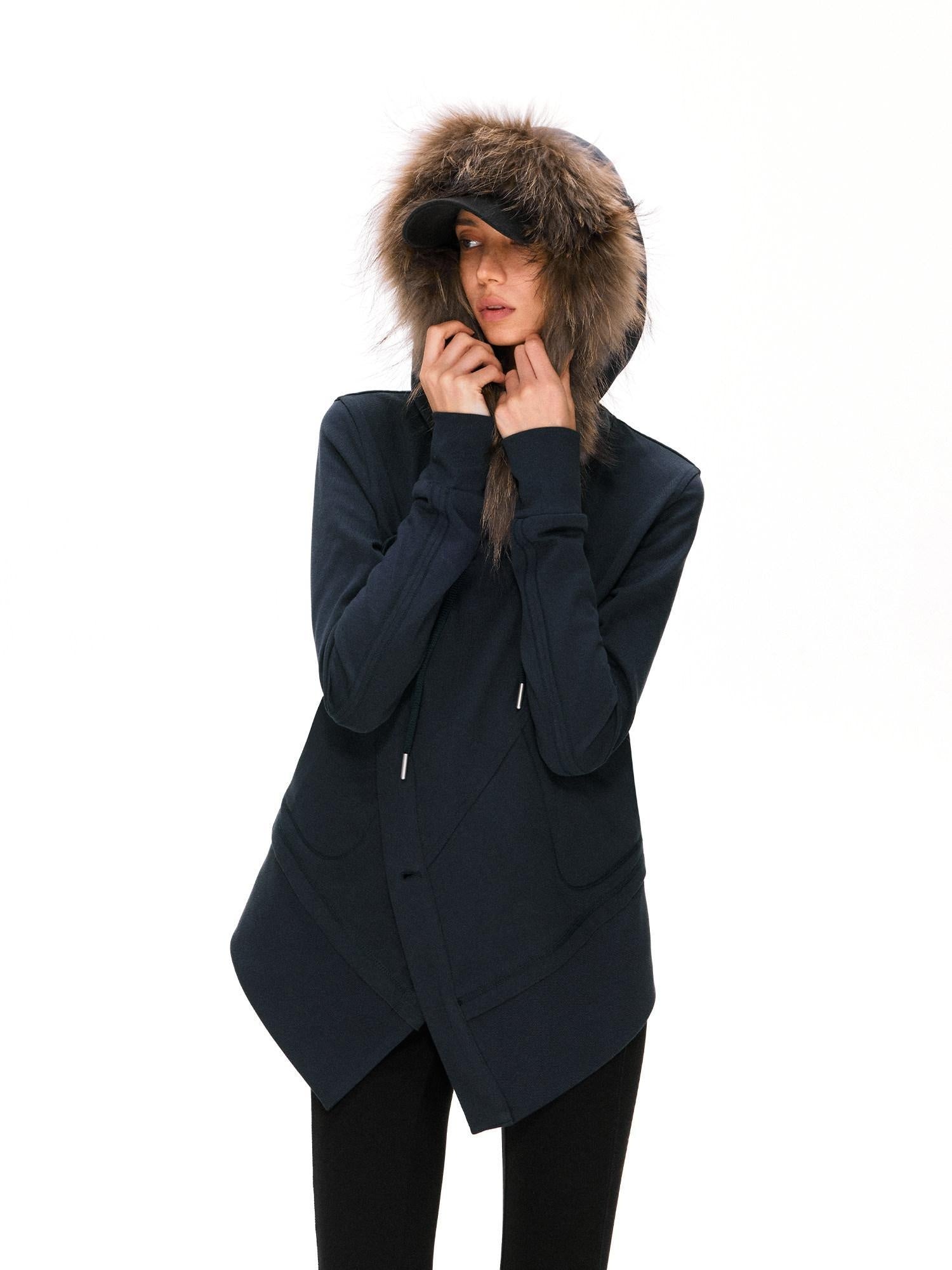 kvkv 100 Percent Cotton Vintage Standard Fit Detachable Hood Women Navy Hoodies